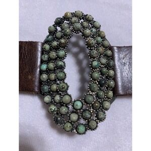 REBEL Designs Brown Italian Leather African Turquoise Beads Cuff Bracelet